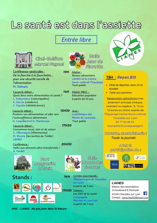 Forum Alimentation et Santé à Chazelles-sur-Lyon : "La santé est dans l'assiette" 1 Forum Alimentation et Santé à Chazelles-sur-Lyon : "La santé est dans l'assiette"