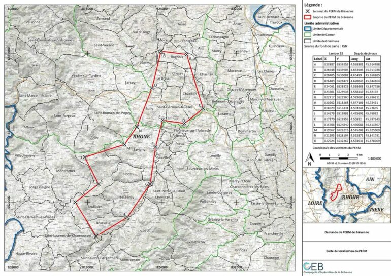Exploration minière dans les Monts du Lyonnais : l'État donne son feu vert 1 Exploration minière dans les Monts du Lyonnais : l'État donne son feu vert - Carte de localisation du PERM