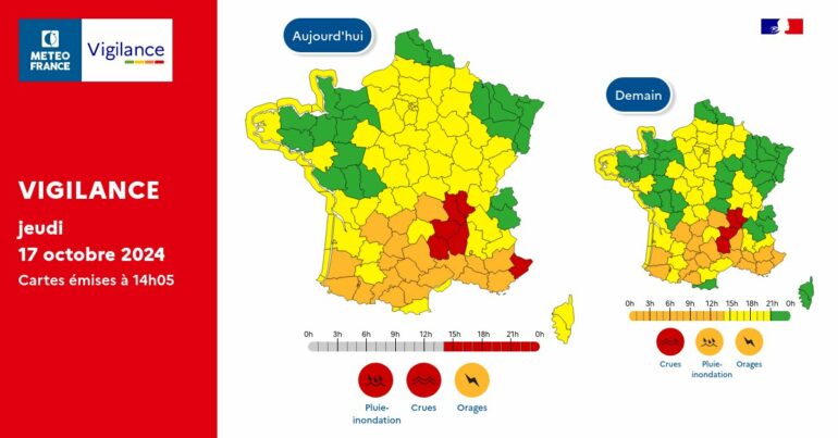 Intempéries : la Loire et le Rhône en vigilance rouge, l'A47 coupée et des évacuations en cours 1 Intempéries : vigilance rouge dans la Loire et le Rhône