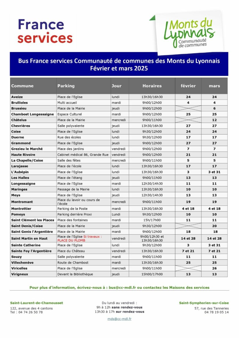 Planning du bus France services pour février et mars 2025