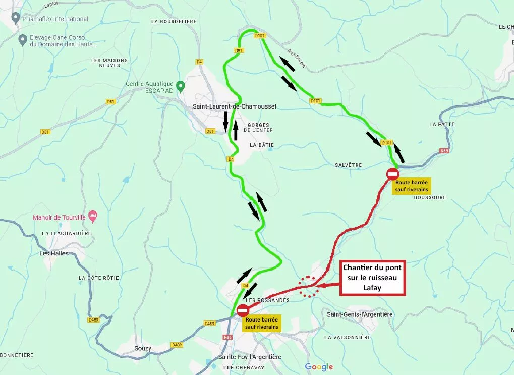 Plan déviation travaux pont du ruisseau de Lafay - Saint-Genis l'Argentière