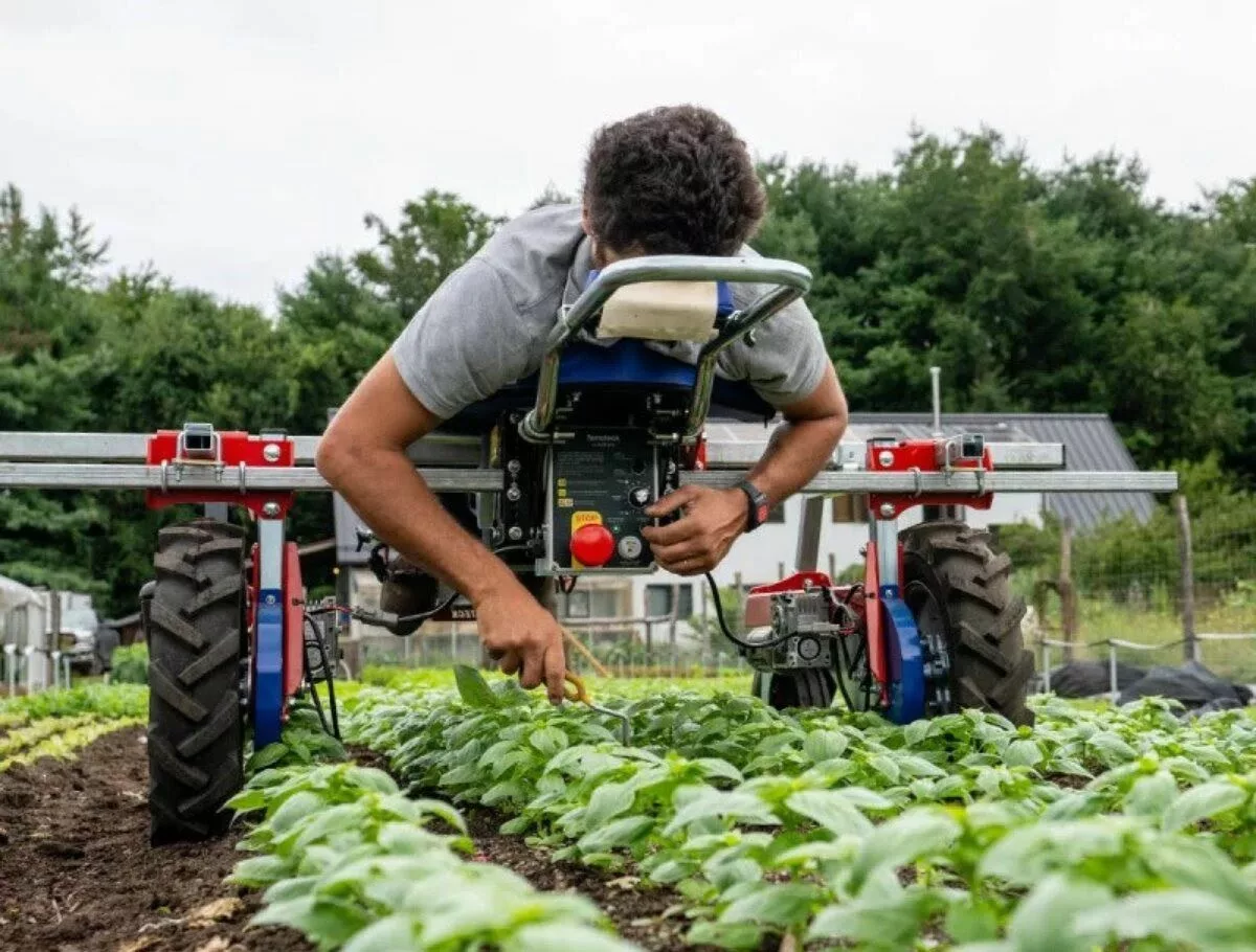 Travailler allongé grâce au lit de désherbage électrique - © Terratek
